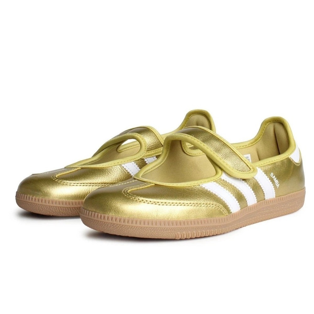 adidas Gold and White Kids' Samba Strap Sneakers